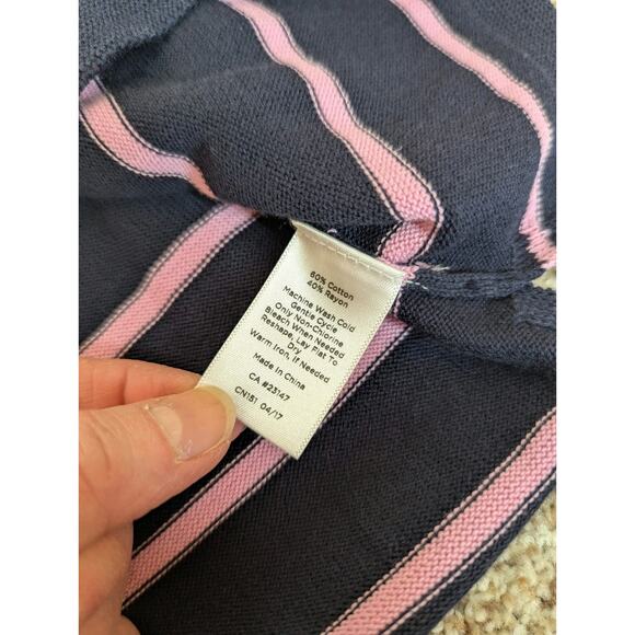Talbots Petite Large Navy Blue Purple Pink Ombre Striped Sweater 3/4 Sleeve - Picture 10 of 10